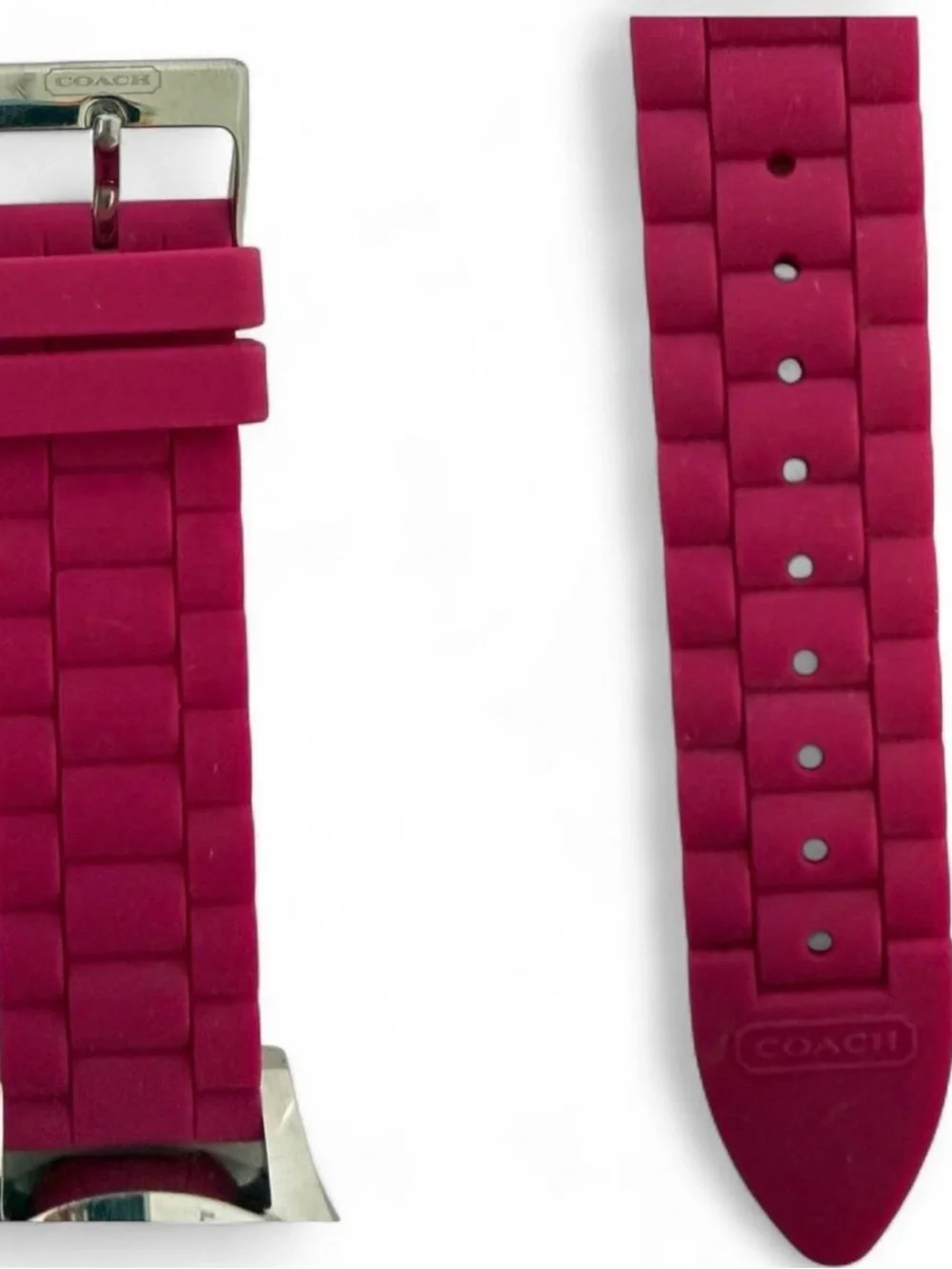 Coach Hot Pink Silicone Strap Watch with Silver-Tone Case